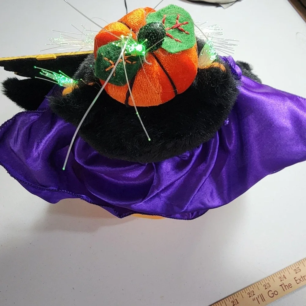 VTG Fiber Optic Halloween Black Cat Pumpkin Welcome Sign Light Up Decor 14 inch